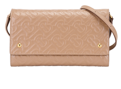TB Embossed Wallet On Chain, &pound;320, Handbags, Beige, Leather, Front view